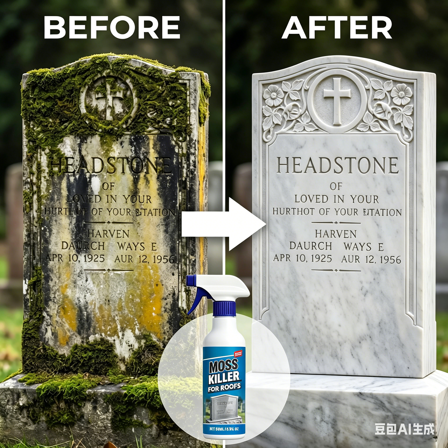Cleaning and restoration spray for gravestones