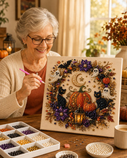 🔥 Last Day 50% OFF – 👻✨ Halloween Pearl Art DIY Kit – Turn Tiny Pearls into Spooky-Cute Magic