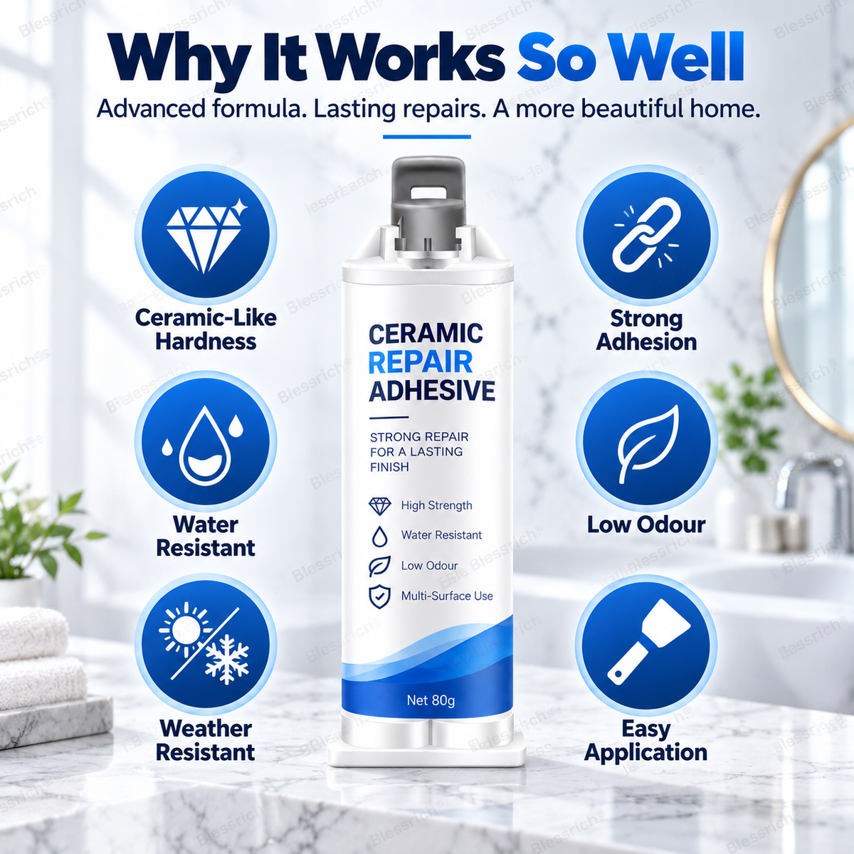 ✨ Give Damaged Surfaces a Second Life! 🛠️ 80g Ceramic Repair Compound for Toilets, Sinks, Tubs, Tiles & Marble 🚽🚰🛁