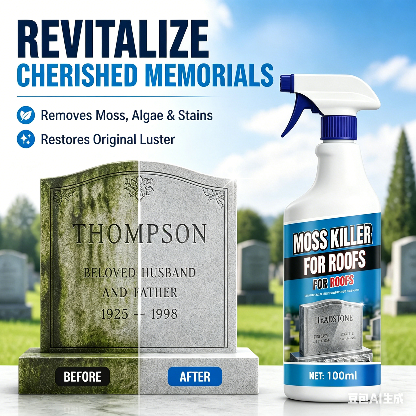 Cleaning and restoration spray for gravestones