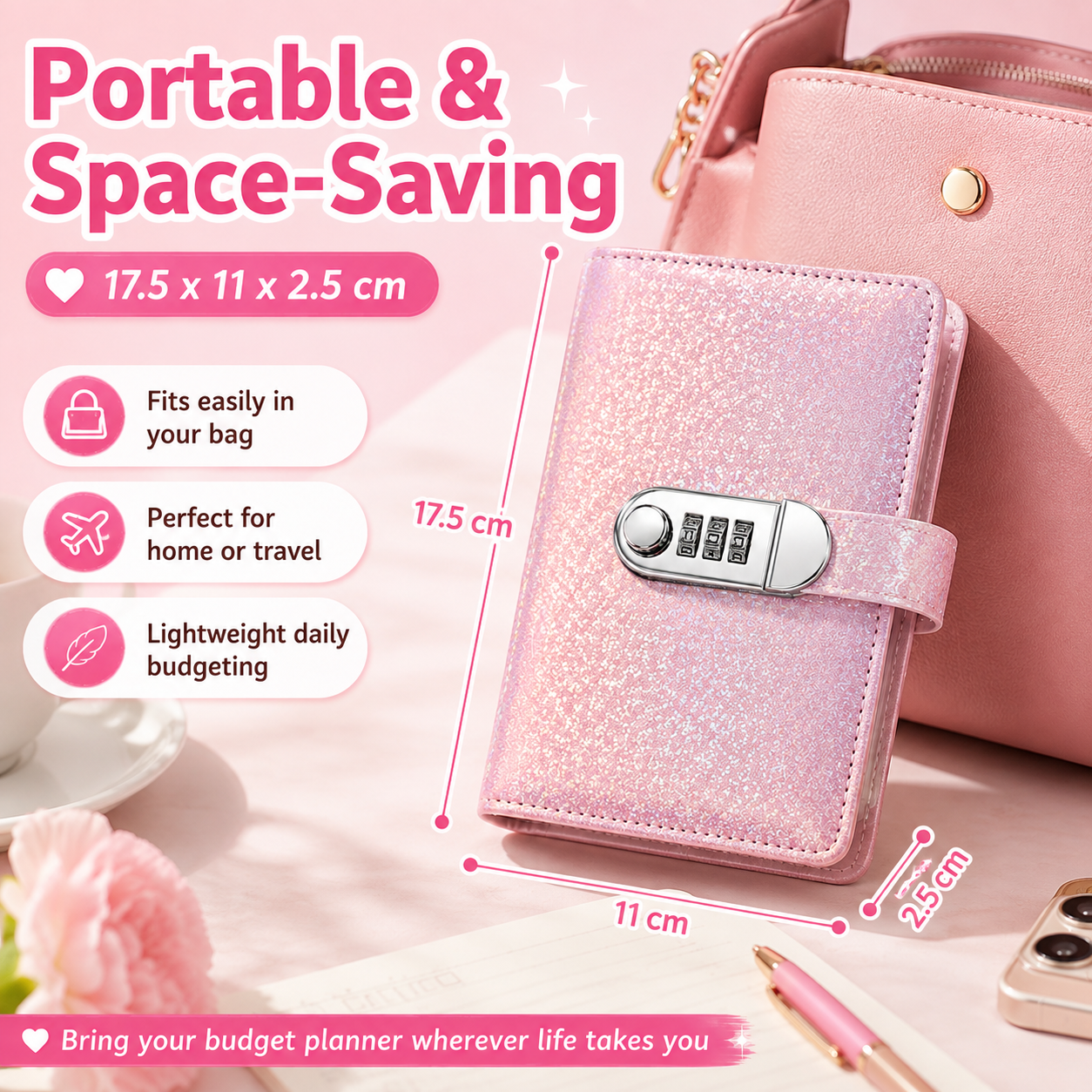 ✨ SparkleLock Cash Savings Binder with 3-Digit Combination Lock – 100-Page Cash Stuffing Budget Organizer for Savings Challenges, Money Goals & Gifts 💖