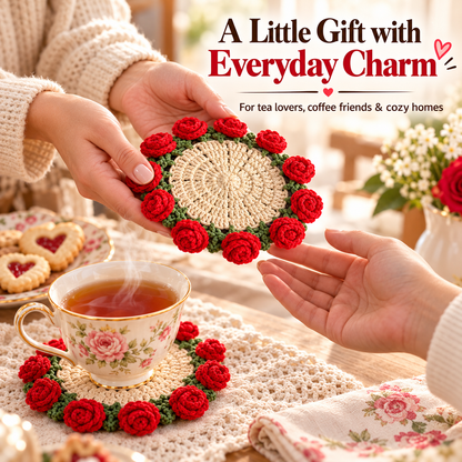Handmade coasters made from floral yarn
