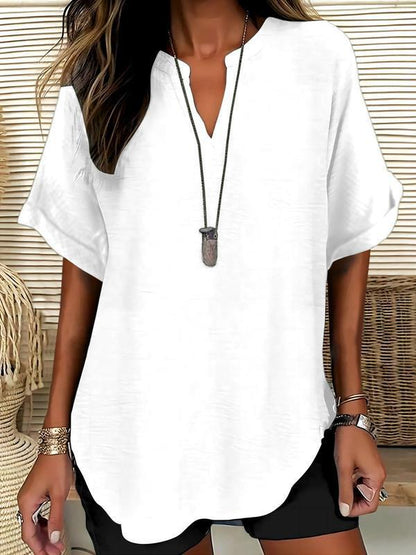 🌸Spring Sale 50% OFF👕Fashion Loose Solid Color Short Sleeve Top