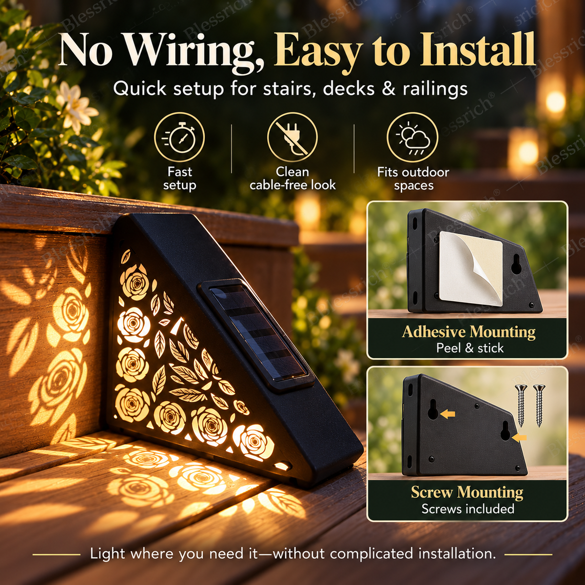 🌙 50% OFF NOW! Solar Motion Sensor Step Lights – Warm Floral Glow Outdoor Stair Lights, Automatic Night Lighting, No Wiring Required for Gardens, Decks & Pathways