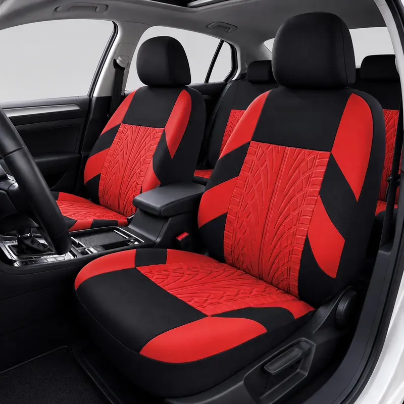 Car Seat Covers for 5 Seats Universal, Fabric Breathable Car Front & Rear Seat Protectors, Airbag Compatible, Full Protection, Fits Most Cars Trucks Vans SUVs, Red Gray Black Blue Seat Covers