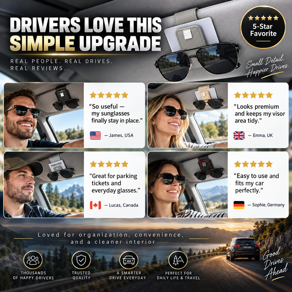 🕶️Car Sunglasses Holder Double Clip Eyeglasses Mount and Ticket Card Clip