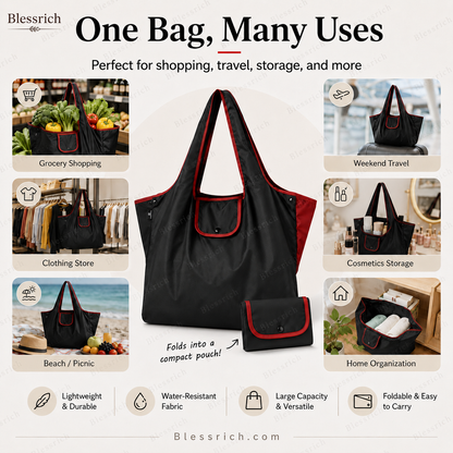 🛍️ Foldable Reusable Shopping Bag – Large Capacity, Lightweight & Washable