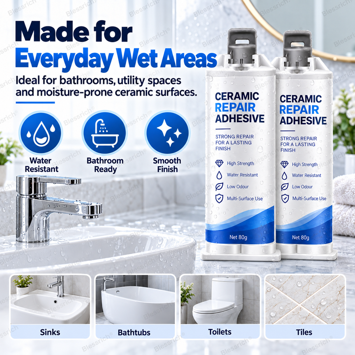 ✨ Give Damaged Surfaces a Second Life! 🛠️ 80g Ceramic Repair Compound for Toilets, Sinks, Tubs, Tiles & Marble 🚽🚰🛁