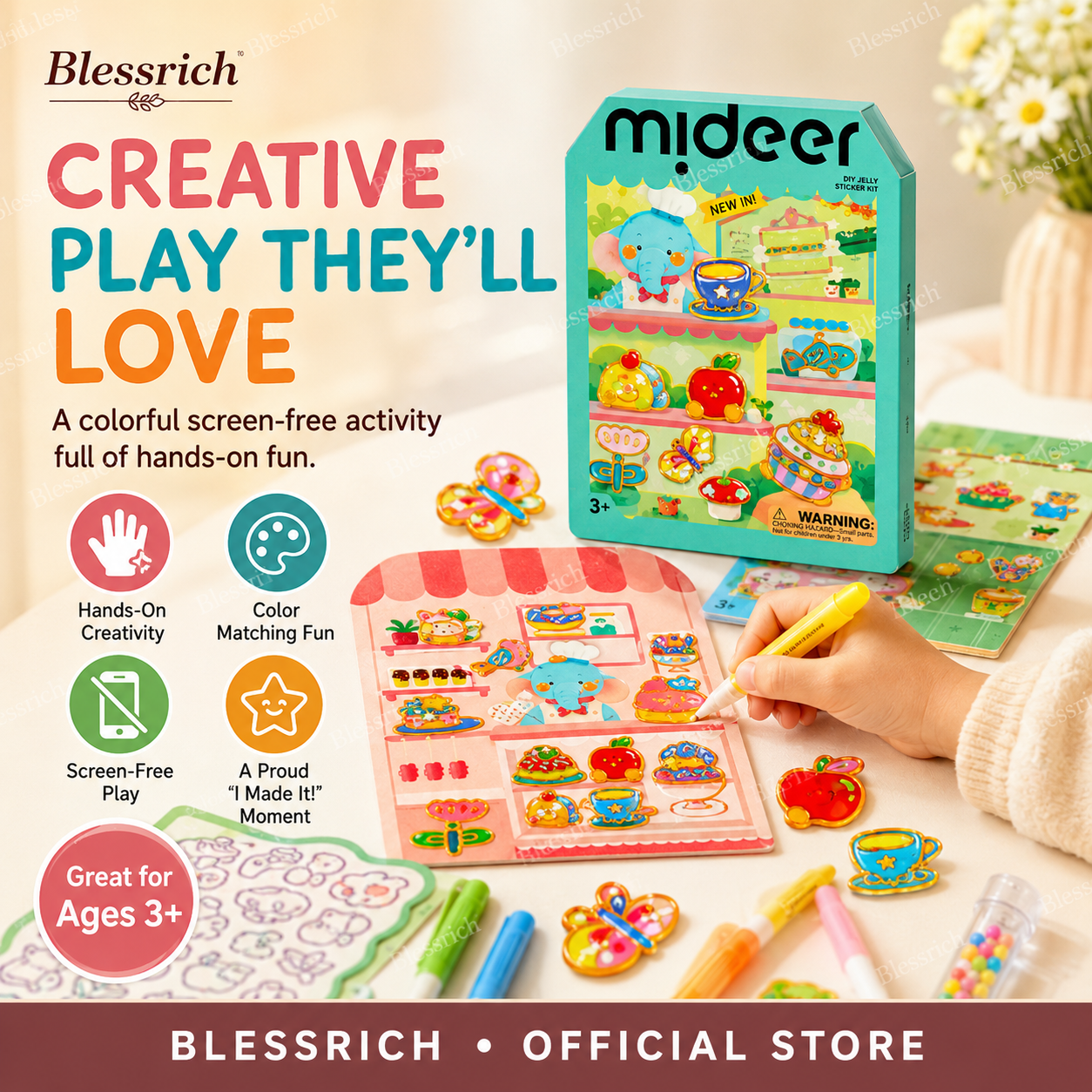 🌈 Create Your Own Jelly Stickers! 🎨 DIY Paint, Peel & Stick Art Kit for Kids ✨ 4 Fun Themes + Complete Craft Set 🎁