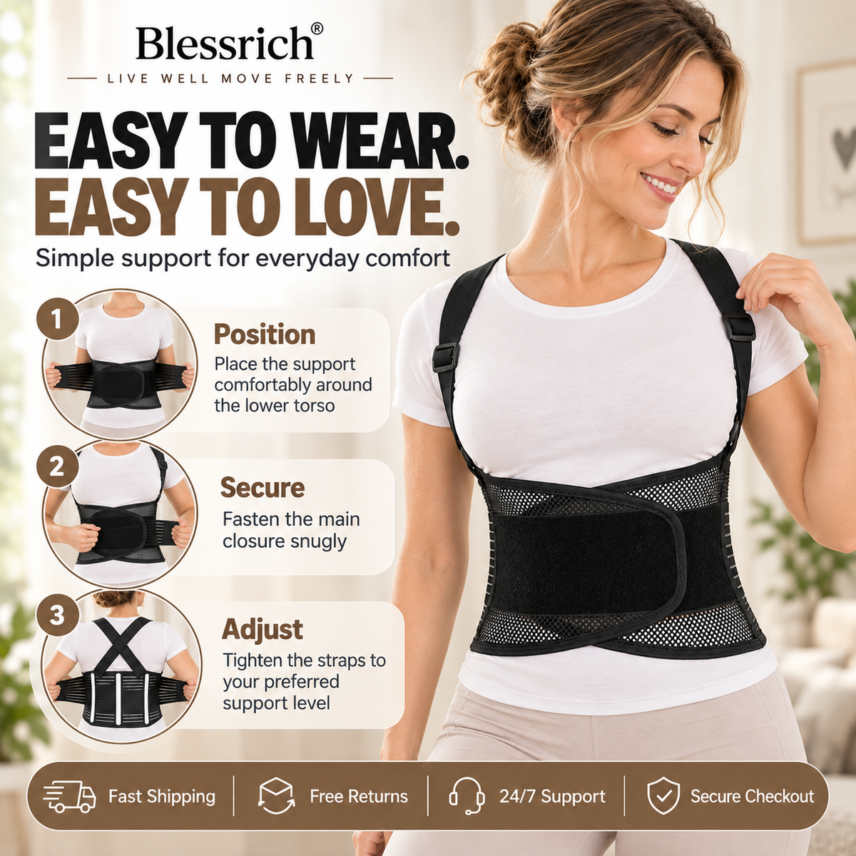 Support Your Back Instantly! Breathable 4-Rod Waist Support Brace