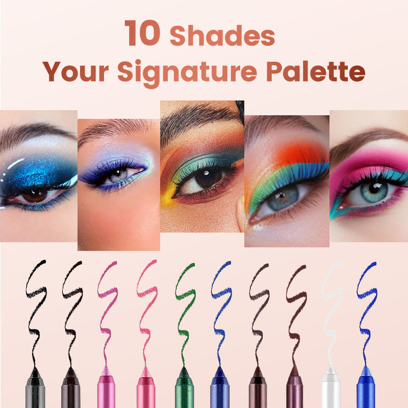🔥LAST DAY SALE ONLY14.99💲!!💧14-Pack Waterproof Colored Gel Eyeliner Pencil – Metallic & Shimmer Finishes, Smudge-Proof（Pencil sharpener color is random）