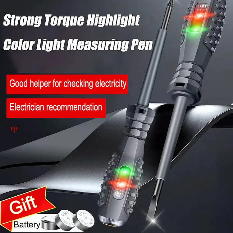 2-in-1 Voltage Tester Pen & Magnetic Screwdriver – AC/DC Neon Display, Anti-Slip Handle, Slotted & Phillips Bits, Pocket-Sized Circuit Detector