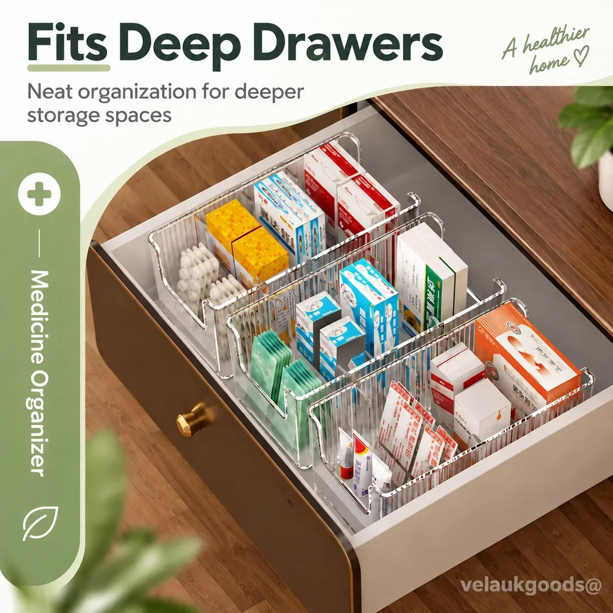 🗄️ 50% OFF! Transparent Extendable Storage Organiser – adjustable 24.5–43cm, clear PET walls let you see every item at a glance. Perfect for medicines, supplements & toiletries – no more rummaging! 🏠✨