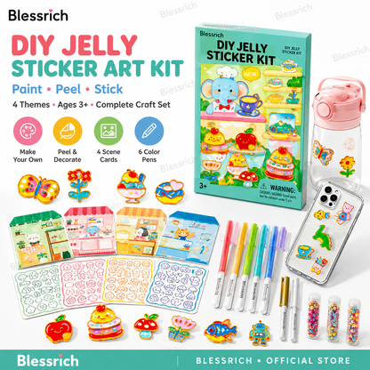 🌈 Create Your Own Jelly Stickers! 🎨 DIY Paint, Peel & Stick Art Kit for Kids ✨ 4 Fun Themes + Complete Craft Set 🎁