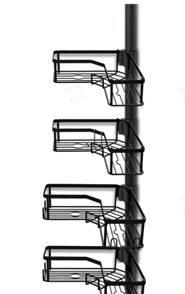 Adjustable 4‑Tier Shower Caddy – 105‑305cm, Corner Telescopic, with Towel Bar, Black