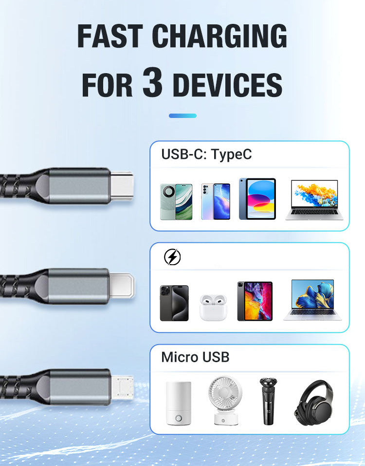 🔥🔥Buy 3 get 2 free 🔥 Transparent Luminous 3-in-1 Super Fast Charging Cable