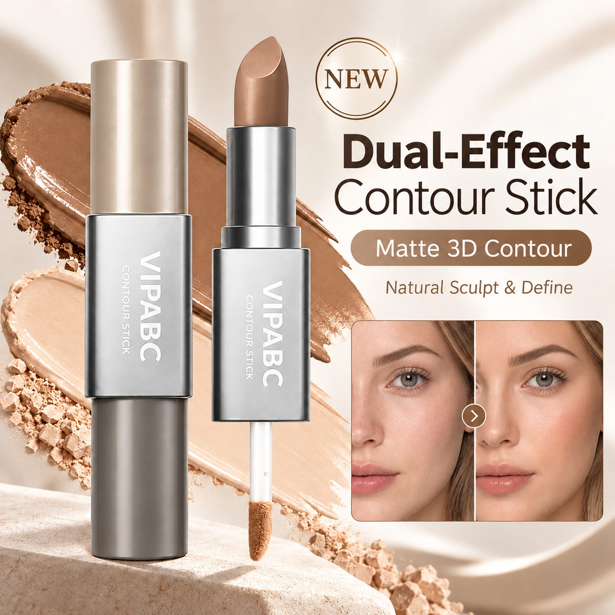 Dual-Effect Contouring Stick: Matte, 3D Shading, Natural Nose Contour