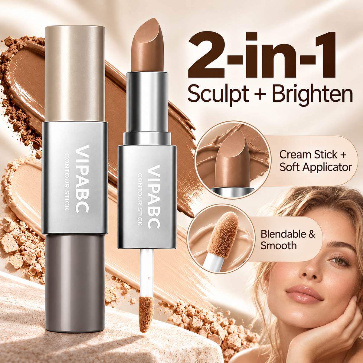 Dual-Effect Contouring Stick: Matte, 3D Shading, Natural Nose Contour