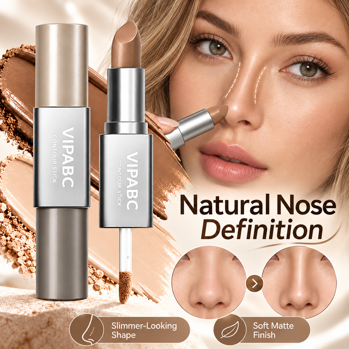 Dual-Effect Contouring Stick: Matte, 3D Shading, Natural Nose Contour