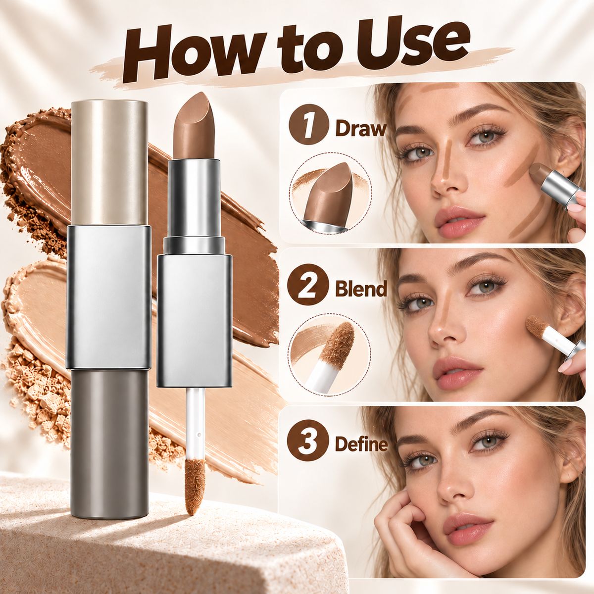 Dual-Effect Contouring Stick: Matte, 3D Shading, Natural Nose Contour