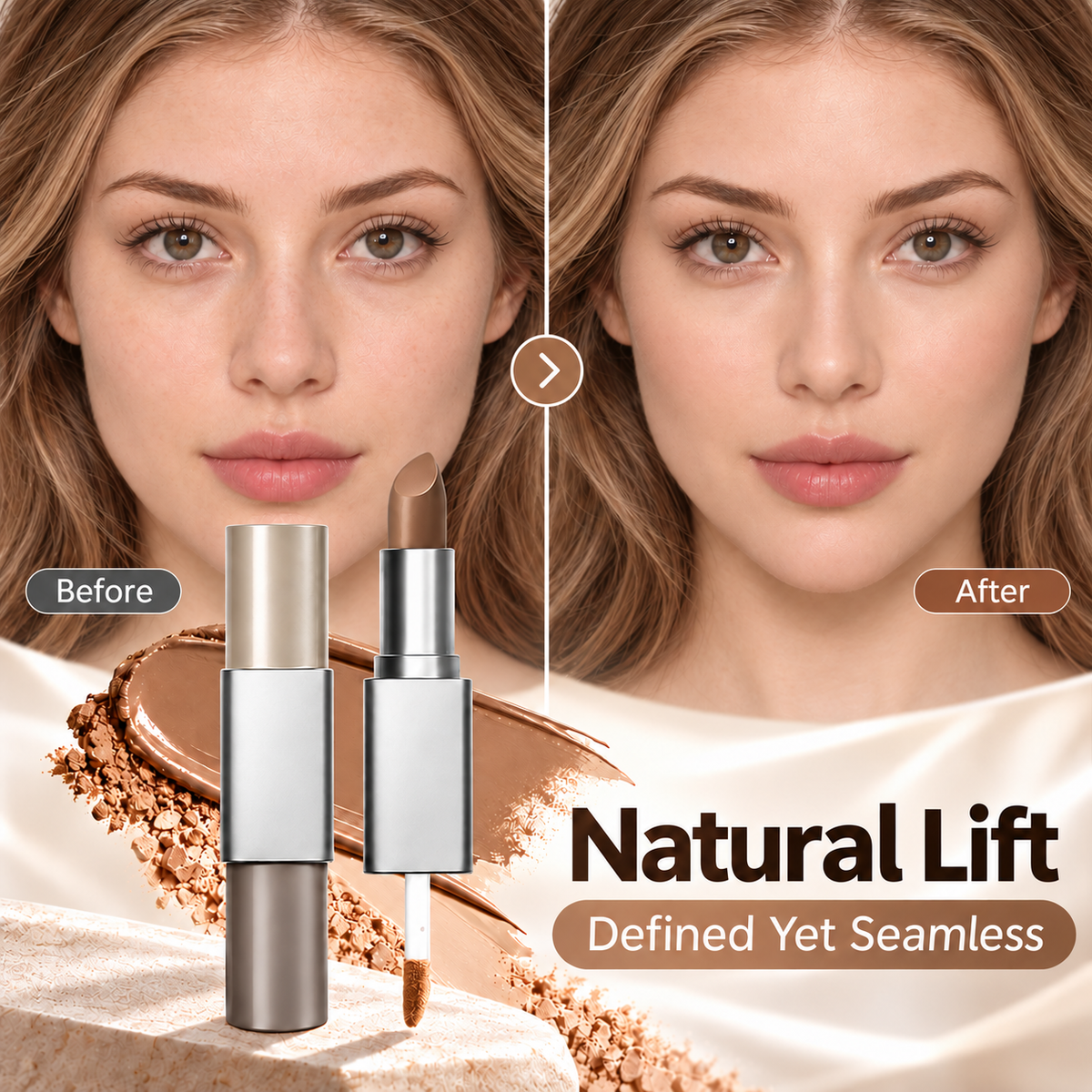 Dual-Effect Contouring Stick: Matte, 3D Shading, Natural Nose Contour