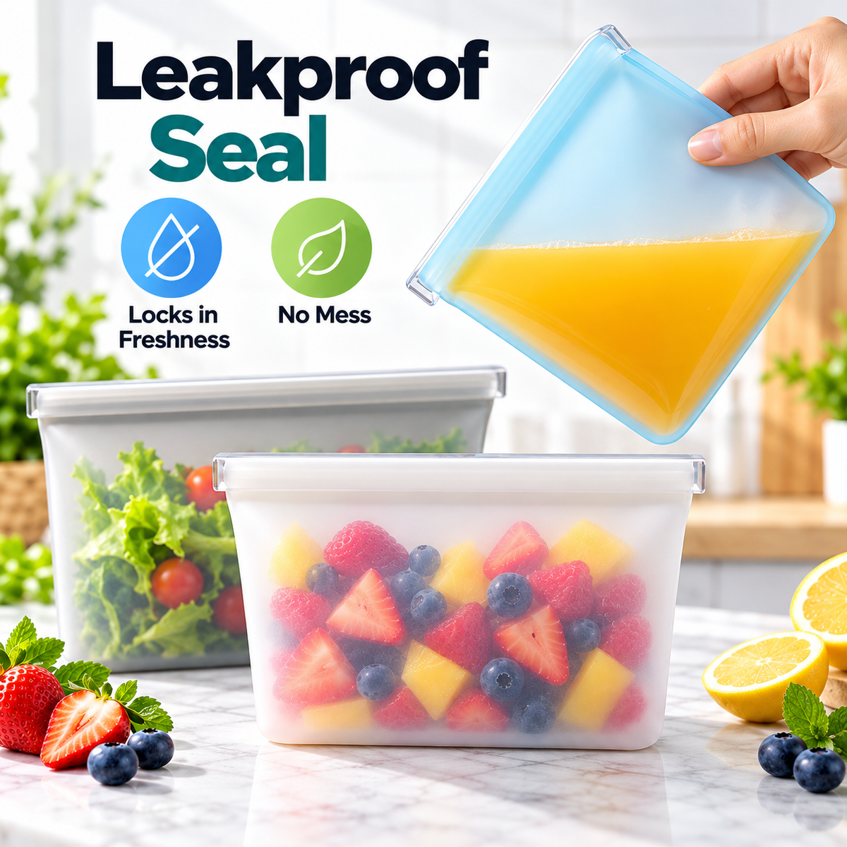 Reusable Silicone Zip Containers (Two per bag)