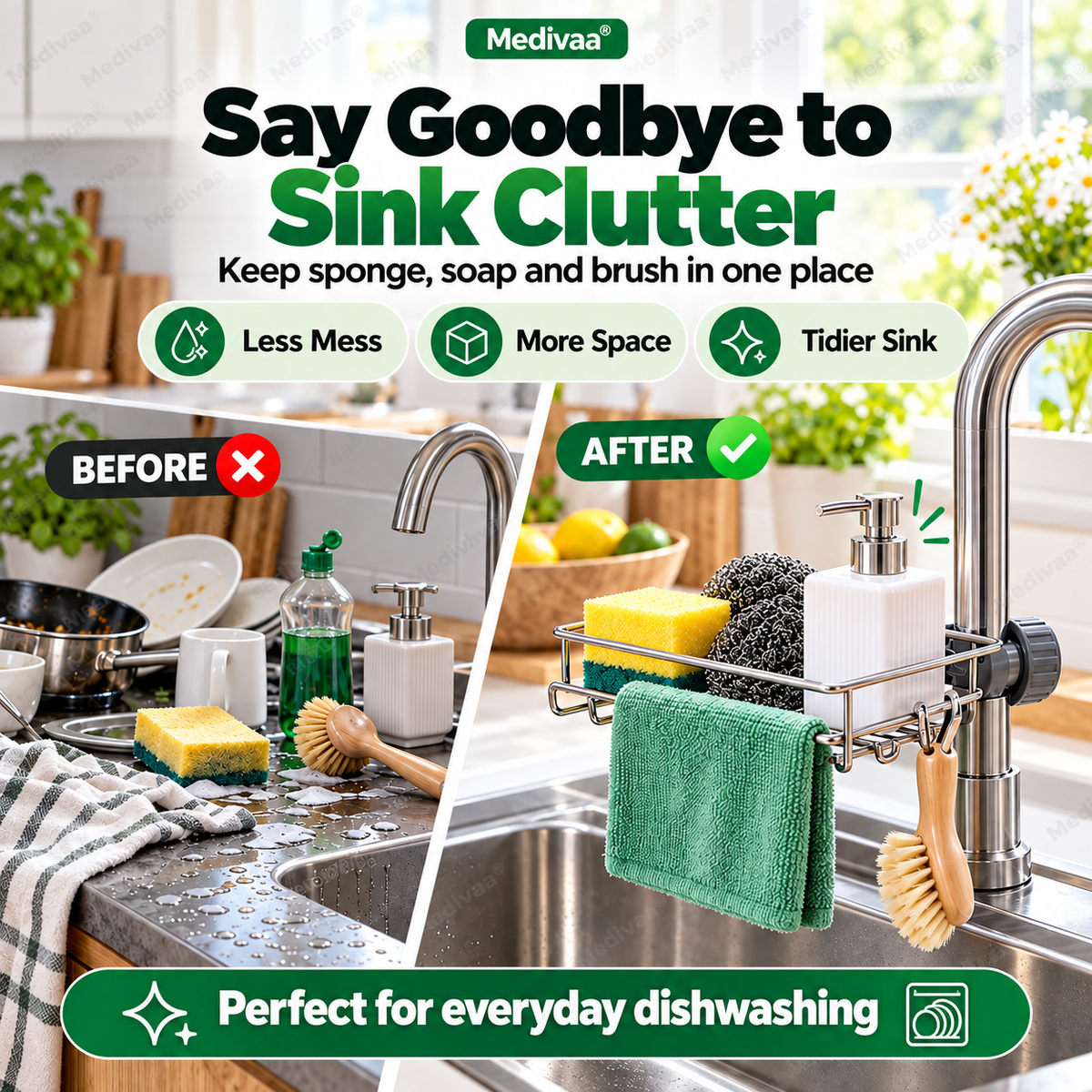Stainless steel storage rack for the kitchen sink