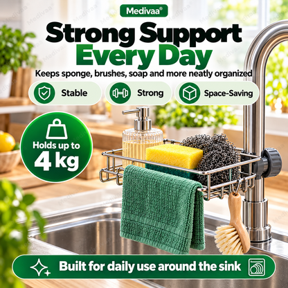 Stainless steel storage rack for the kitchen sink
