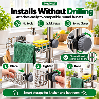 Stainless steel storage rack for the kitchen sink