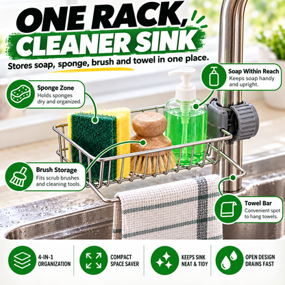 Stainless steel storage rack for the kitchen sink