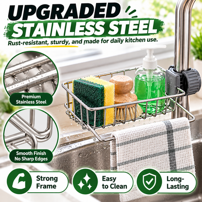 Stainless steel storage rack for the kitchen sink
