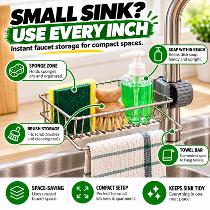 Stainless steel storage rack for the kitchen sink