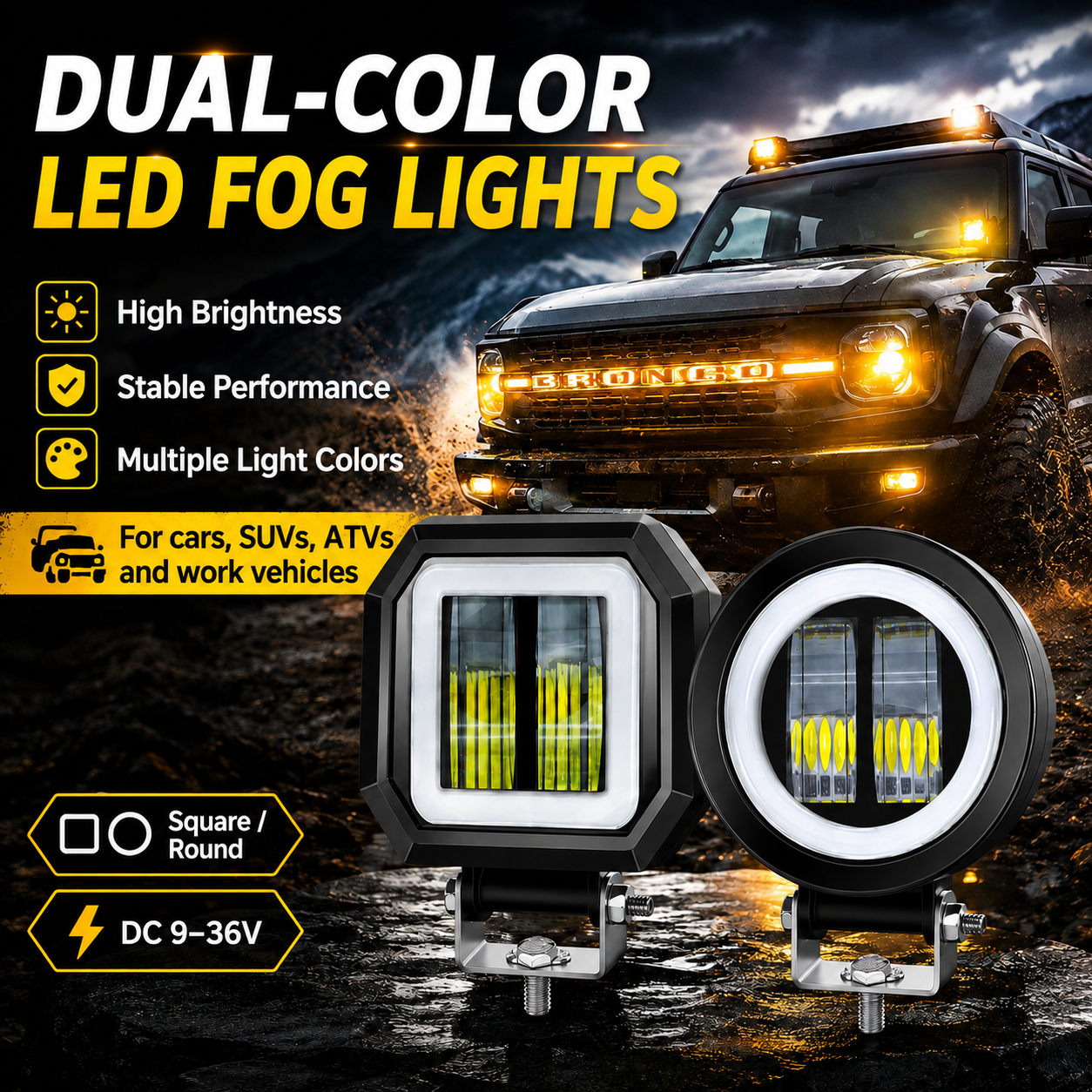 20W Round Automotive LED Work Light, Off-Road Light, Work Light, Fog Light with Light Ring and Angel Eyes, Default White Light