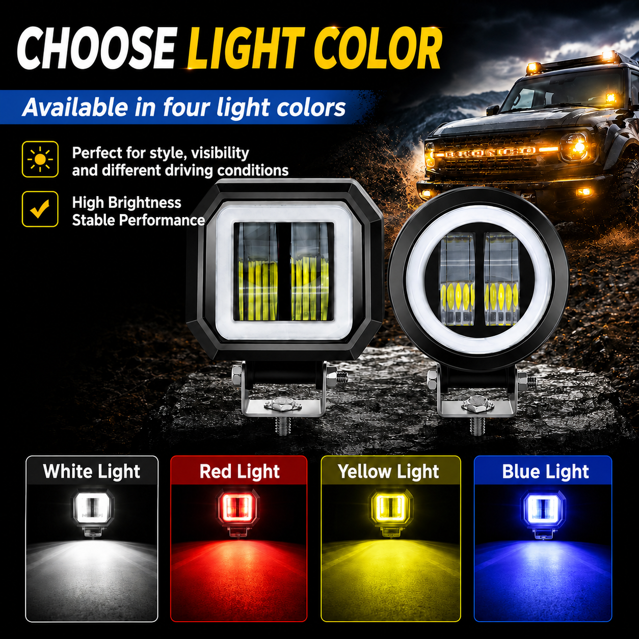 20W Round Automotive LED Work Light, Off-Road Light, Work Light, Fog Light with Light Ring and Angel Eyes, Default White Light