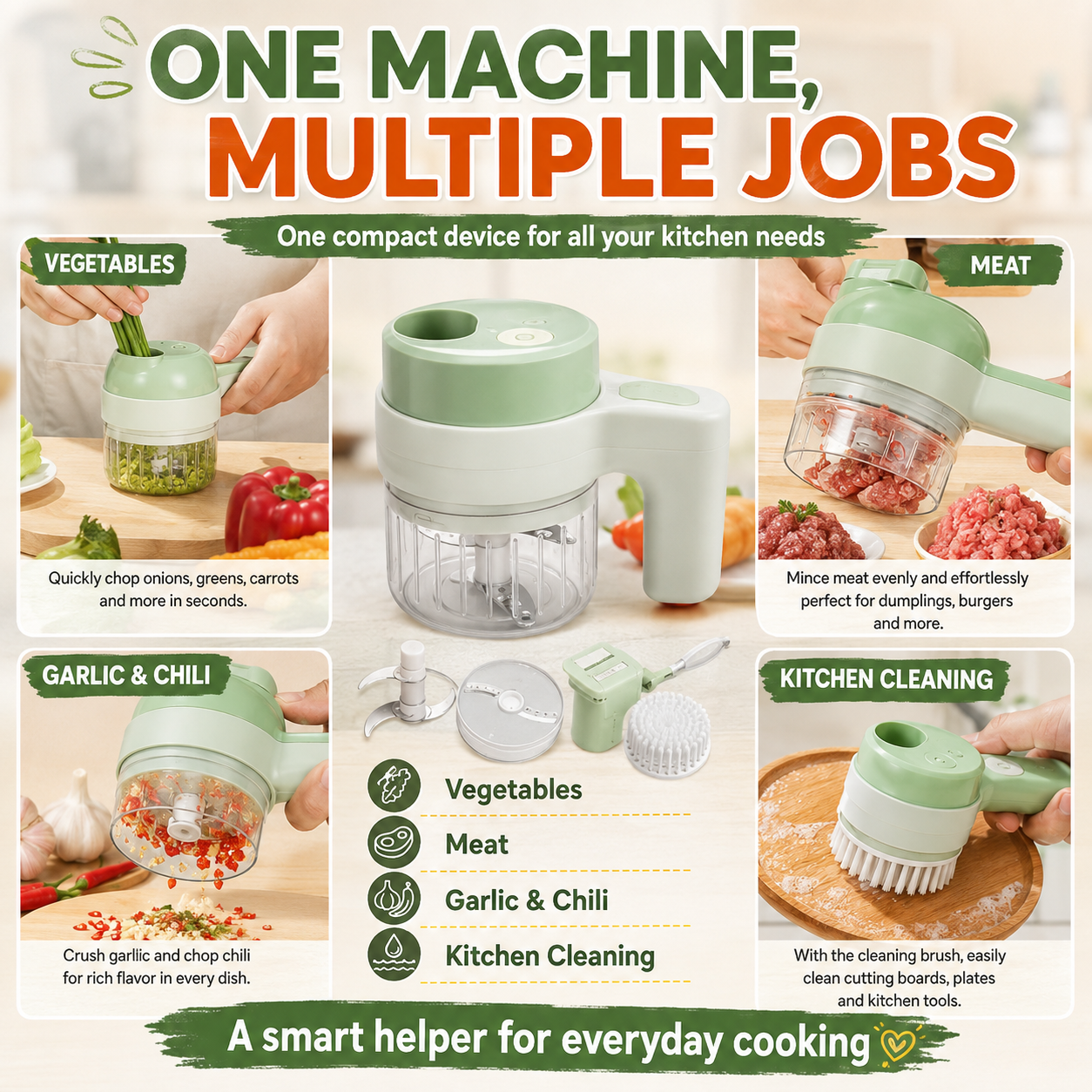 4-in-1 manual electric vegetable cutter setMultifunction cordless food processor