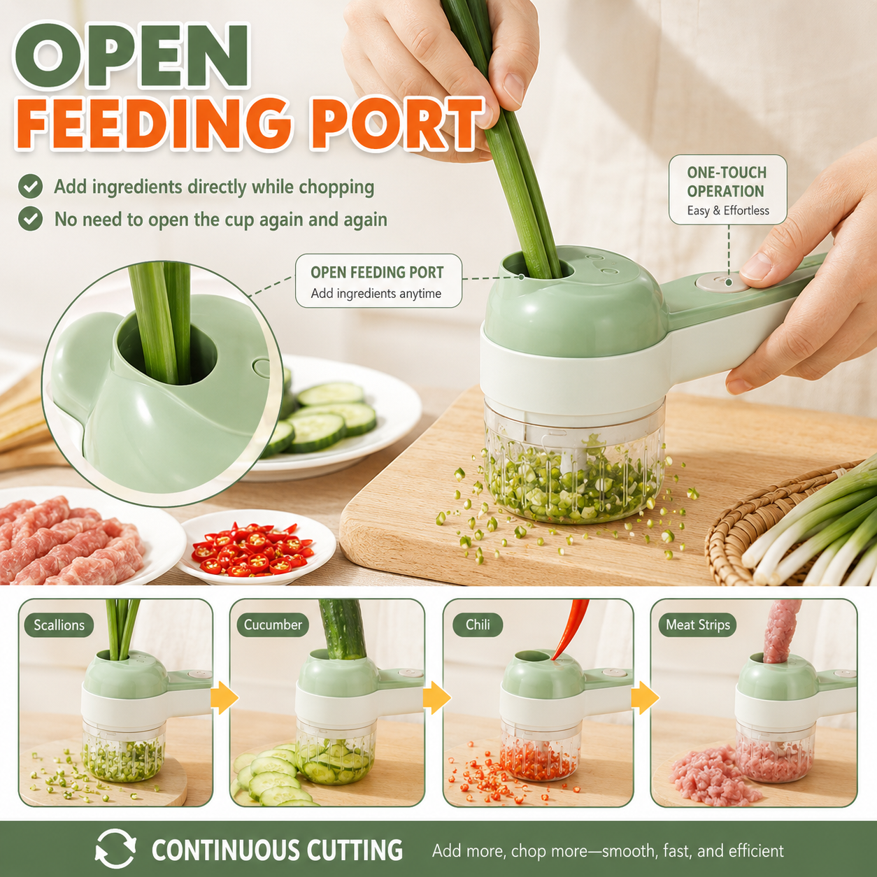 4-in-1 manual electric vegetable cutter setMultifunction cordless food processor