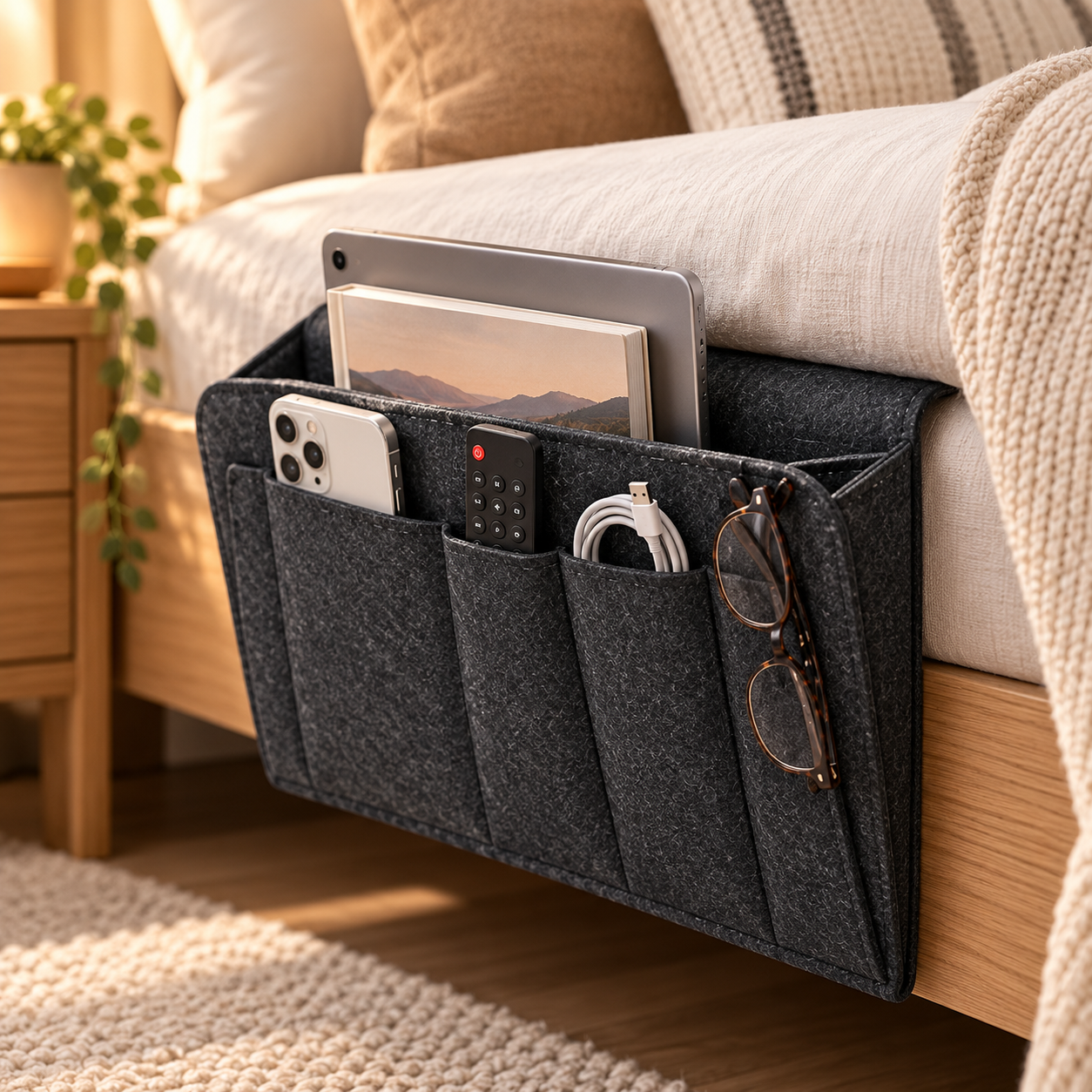 Organize Bedside Instantly! No-Tool Slide-In Storage Organizer