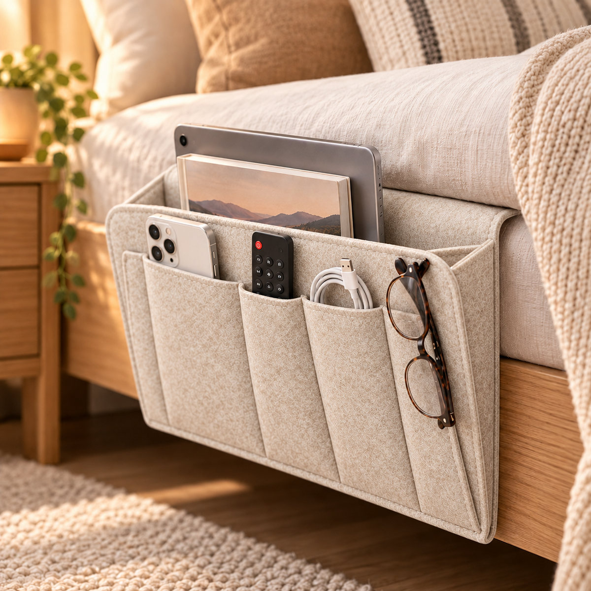Organize Bedside Instantly! No-Tool Slide-In Storage Organizer