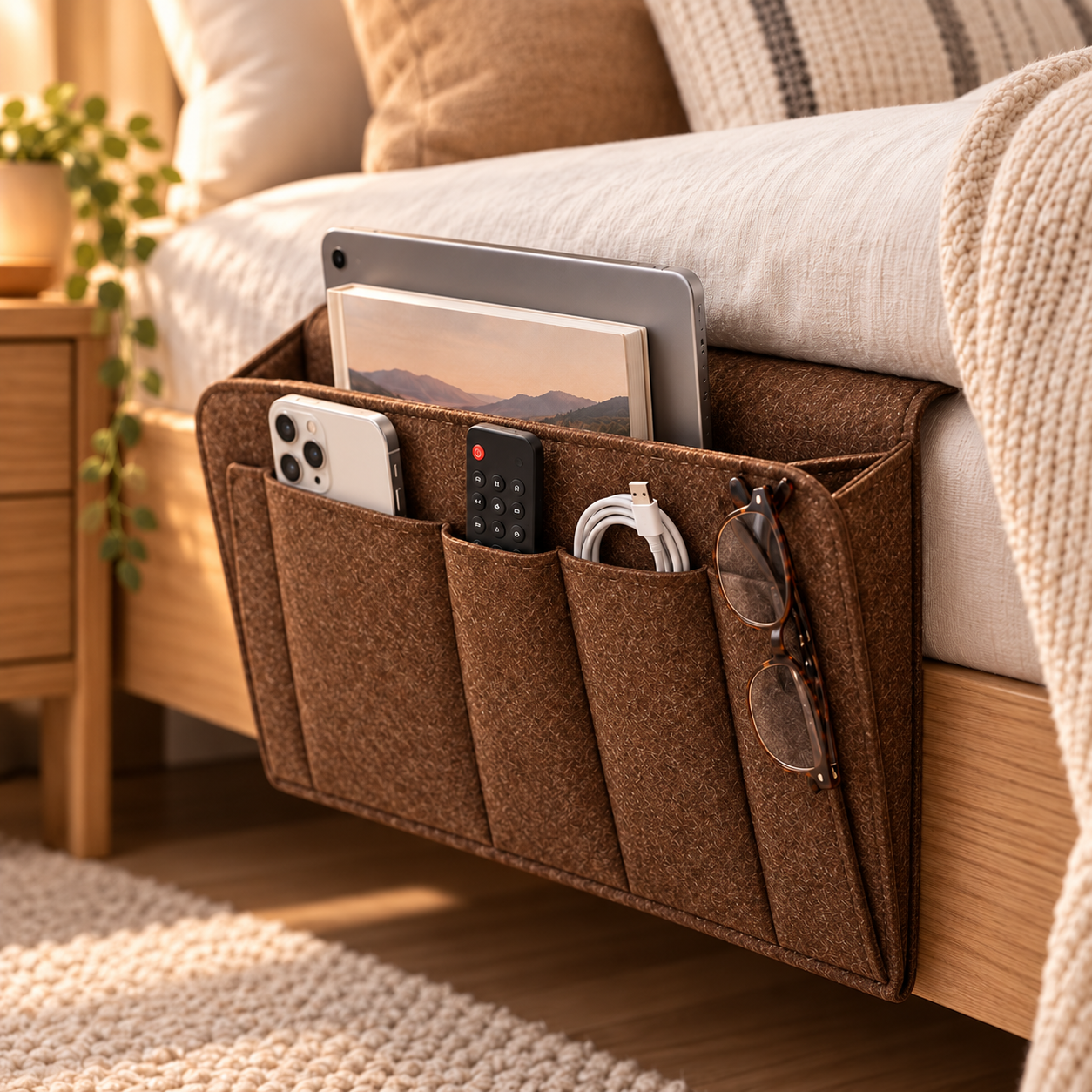 Organize Bedside Instantly! No-Tool Slide-In Storage Organizer