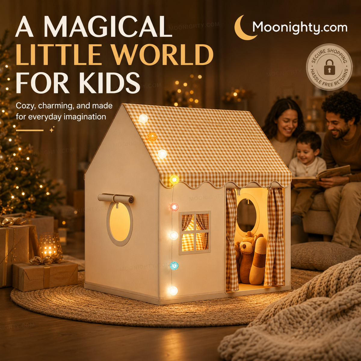 🎁50% OFF NOW! Dream Kids Play Tent House – Cozy Indoor Playhouse with Checkered Curtain, Private Play Space for Toddlers, Cute Reading Nook & Gift for Children