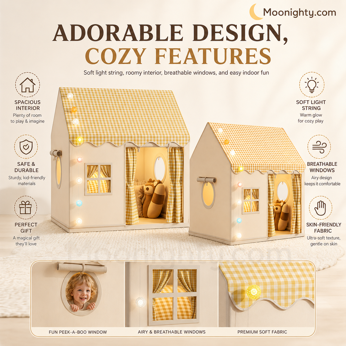 🎁50% OFF NOW! Dream Kids Play Tent House – Cozy Indoor Playhouse with Checkered Curtain, Private Play Space for Toddlers, Cute Reading Nook & Gift for Children