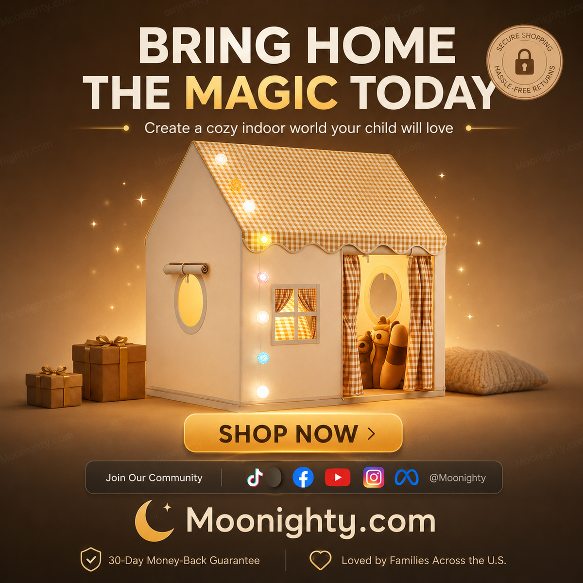 🎁50% OFF NOW! Dream Kids Play Tent House – Cozy Indoor Playhouse with Checkered Curtain, Private Play Space for Toddlers, Cute Reading Nook & Gift for Children