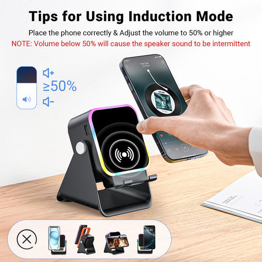 🔥Limited 50% discount!🔥 5-in-1 wireless Bluetooth speaker with induction function and adjustable cell phone holder