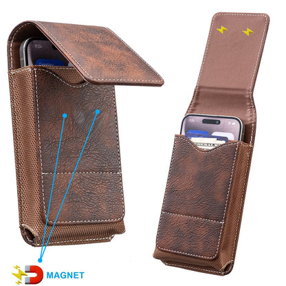 Belt Phone Holder with Magnetic Closure – Sturdy Smartphone Holster with Clip, Belt Loop & Card Slot