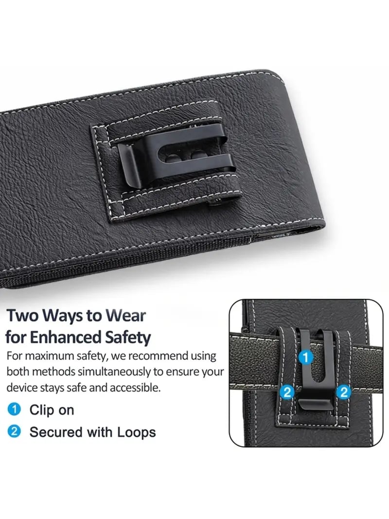 Belt Phone Holder with Magnetic Closure – Sturdy Smartphone Holster with Clip, Belt Loop & Card Slot
