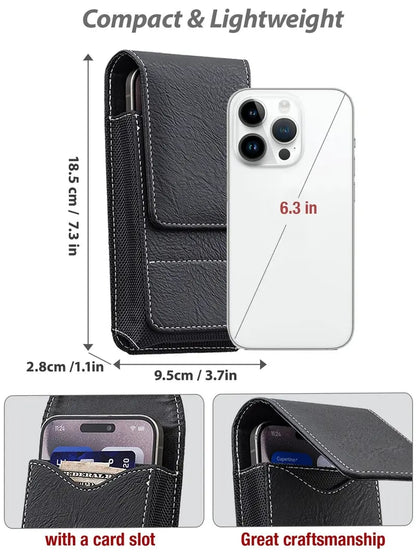 Belt Phone Holder with Magnetic Closure – Sturdy Smartphone Holster with Clip, Belt Loop & Card Slot