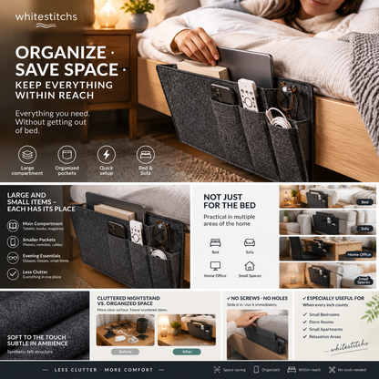 Organize Bedside Instantly! No-Tool Slide-In Storage Organizer