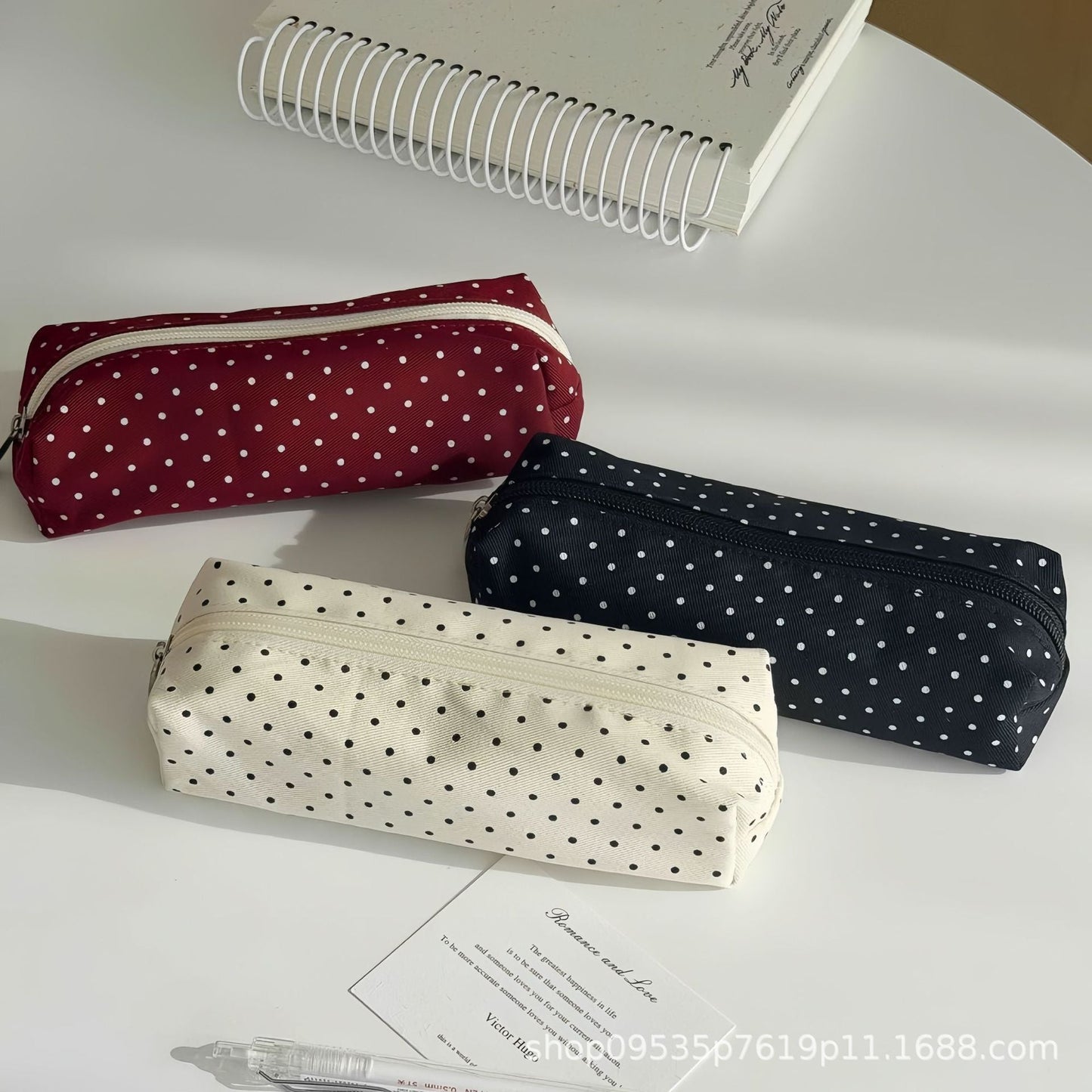 Canvas Polka Dot Pencil Case - Korean Style, Simple, High-Aesthetic Stationery Pouch for Middle/High School Girls