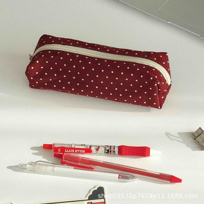 Canvas Polka Dot Pencil Case - Korean Style, Simple, High-Aesthetic Stationery Pouch for Middle/High School Girls