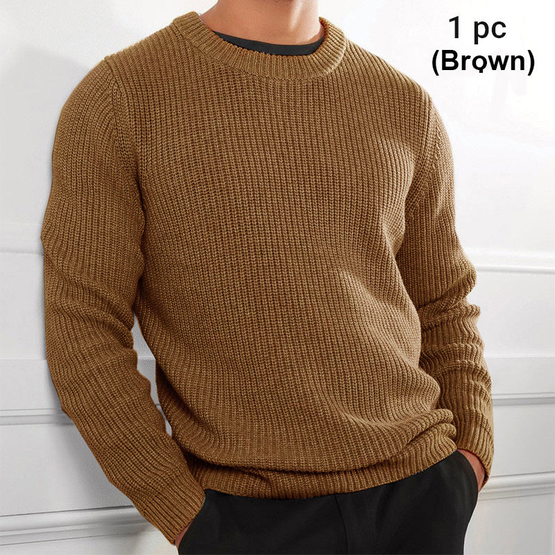 Solid Color Knit Crewneck Sweater